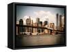 Skyline of NYC with One World Trade Center and East River, Manhattan and Brooklyn Bridge, Vintage-Philippe Hugonnard-Framed Stretched Canvas