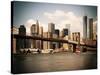 Skyline of NYC with One World Trade Center and East River, Manhattan and Brooklyn Bridge, Vintage-Philippe Hugonnard-Stretched Canvas