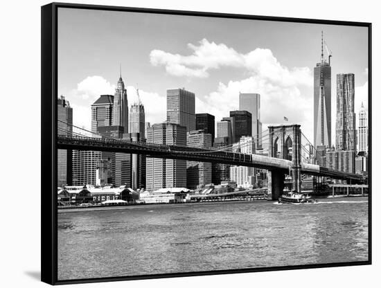 Skyline of NYC with One World Trade Center and East River, Manhattan and Brooklyn Bridge-Philippe Hugonnard-Framed Stretched Canvas