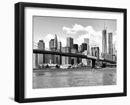 Skyline of NYC with One World Trade Center and East River, Manhattan and Brooklyn Bridge-Philippe Hugonnard-Framed Art Print