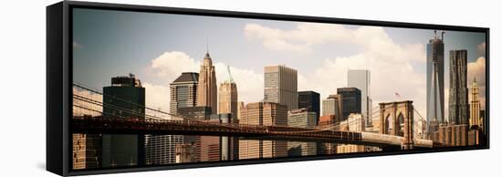 Skyline of NYC with One World Trade Center and East River, Vintage, Manhattan and Brooklyn Bridge-Philippe Hugonnard-Framed Stretched Canvas