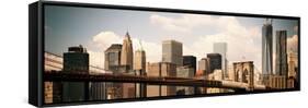 Skyline of NYC with One World Trade Center and East River, Vintage, Manhattan and Brooklyn Bridge-Philippe Hugonnard-Framed Stretched Canvas