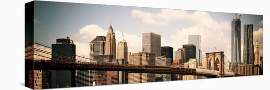 Skyline of NYC with One World Trade Center and East River, Vintage, Manhattan and Brooklyn Bridge-Philippe Hugonnard-Stretched Canvas