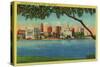 Skyline of Oakland across Lake Merritt - Oakland, CA-Lantern Press-Stretched Canvas