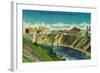 Skyline of Spokane, WA - Spokane, WA-Lantern Press-Framed Art Print