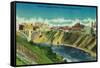 Skyline of Spokane, WA - Spokane, WA-Lantern Press-Framed Stretched Canvas