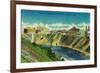 Skyline of Spokane, WA - Spokane, WA-Lantern Press-Framed Art Print