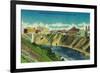 Skyline of Spokane, WA - Spokane, WA-Lantern Press-Framed Art Print