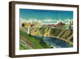 Skyline of Spokane, WA - Spokane, WA-Lantern Press-Framed Art Print