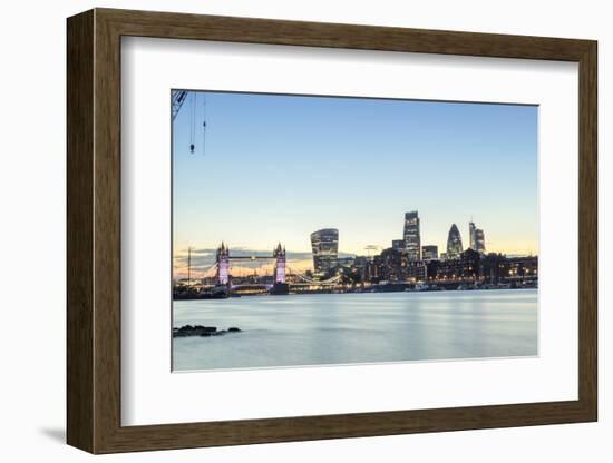 Skyline of the City of London and Tower Bridge at Twilight Shot from Bermondsey, London, England-Alex Robinson-Framed Photographic Print