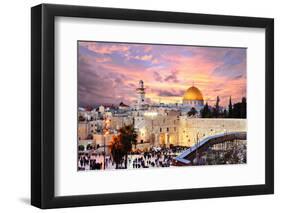 Skyline of the Old City at He Western Wall and Temple Mount in Jerusalem, Israel.-SeanPavonePhoto-Framed Premium Photographic Print