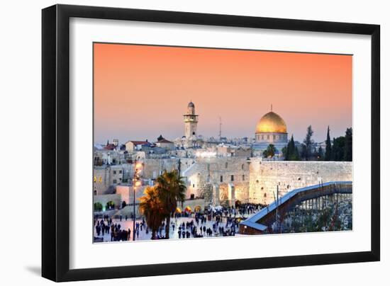 Skyline of the Old City at He Western Wall and Temple Mount in Jerusalem, Israel.-ESB Professional-Framed Photographic Print