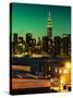 Skyline of the Skyscrapers of Manhattan by Green Night from Brooklyn-Philippe Hugonnard-Stretched Canvas