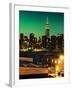 Skyline of the Skyscrapers of Manhattan by Green Night from Brooklyn-Philippe Hugonnard-Framed Photographic Print