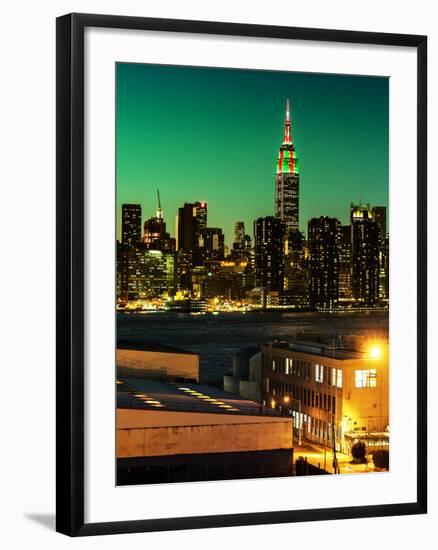 Skyline of the Skyscrapers of Manhattan by Green Night from Brooklyn-Philippe Hugonnard-Framed Photographic Print