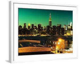 Skyline of the Skyscrapers of Manhattan by Green Night from Brooklyn-Philippe Hugonnard-Framed Photographic Print