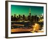 Skyline of the Skyscrapers of Manhattan by Green Night from Brooklyn-Philippe Hugonnard-Framed Photographic Print