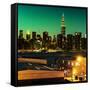 Skyline of the Skyscrapers of Manhattan by Green Night from Brooklyn-Philippe Hugonnard-Framed Stretched Canvas