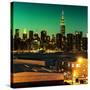 Skyline of the Skyscrapers of Manhattan by Green Night from Brooklyn-Philippe Hugonnard-Stretched Canvas