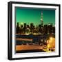 Skyline of the Skyscrapers of Manhattan by Green Night from Brooklyn-Philippe Hugonnard-Framed Photographic Print