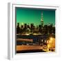 Skyline of the Skyscrapers of Manhattan by Green Night from Brooklyn-Philippe Hugonnard-Framed Photographic Print