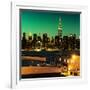 Skyline of the Skyscrapers of Manhattan by Green Night from Brooklyn-Philippe Hugonnard-Framed Photographic Print