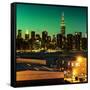 Skyline of the Skyscrapers of Manhattan by Green Night from Brooklyn-Philippe Hugonnard-Framed Stretched Canvas