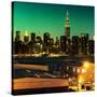 Skyline of the Skyscrapers of Manhattan by Green Night from Brooklyn-Philippe Hugonnard-Stretched Canvas