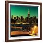 Skyline of the Skyscrapers of Manhattan by Green Night from Brooklyn-Philippe Hugonnard-Framed Photographic Print