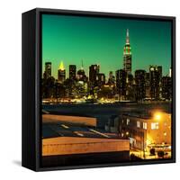 Skyline of the Skyscrapers of Manhattan by Green Night from Brooklyn-Philippe Hugonnard-Framed Stretched Canvas