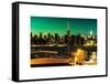 Skyline of the Skyscrapers of Manhattan by Green Night from Brooklyn-Philippe Hugonnard-Framed Stretched Canvas