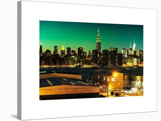 Skyline of the Skyscrapers of Manhattan by Green Night from Brooklyn-Philippe Hugonnard-Stretched Canvas