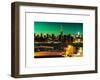 Skyline of the Skyscrapers of Manhattan by Green Night from Brooklyn-Philippe Hugonnard-Framed Art Print