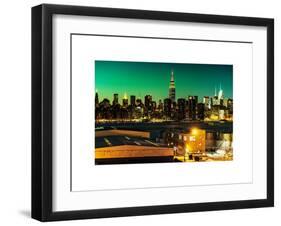 Skyline of the Skyscrapers of Manhattan by Green Night from Brooklyn-Philippe Hugonnard-Framed Art Print