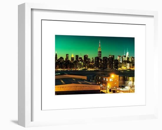 Skyline of the Skyscrapers of Manhattan by Green Night from Brooklyn-Philippe Hugonnard-Framed Art Print