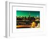 Skyline of the Skyscrapers of Manhattan by Green Night from Brooklyn-Philippe Hugonnard-Framed Art Print