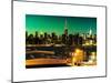 Skyline of the Skyscrapers of Manhattan by Green Night from Brooklyn-Philippe Hugonnard-Mounted Art Print