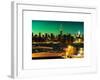 Skyline of the Skyscrapers of Manhattan by Green Night from Brooklyn-Philippe Hugonnard-Framed Art Print