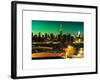 Skyline of the Skyscrapers of Manhattan by Green Night from Brooklyn-Philippe Hugonnard-Framed Art Print