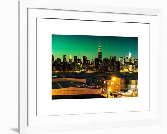 Skyline of the Skyscrapers of Manhattan by Green Night from Brooklyn-Philippe Hugonnard-Framed Art Print