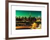 Skyline of the Skyscrapers of Manhattan by Green Night from Brooklyn-Philippe Hugonnard-Framed Art Print