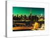 Skyline of the Skyscrapers of Manhattan by Green Night from Brooklyn-Philippe Hugonnard-Stretched Canvas