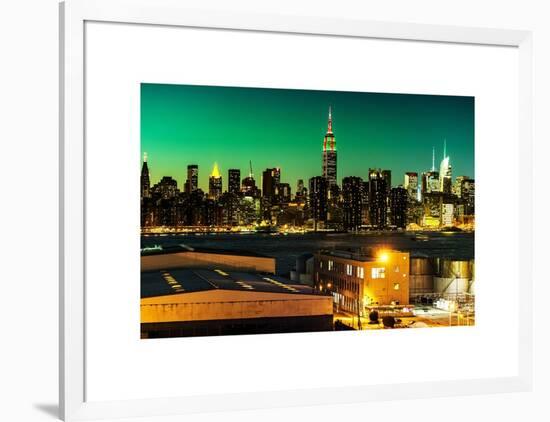 Skyline of the Skyscrapers of Manhattan by Green Night from Brooklyn-Philippe Hugonnard-Framed Art Print