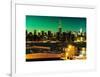 Skyline of the Skyscrapers of Manhattan by Green Night from Brooklyn-Philippe Hugonnard-Framed Art Print