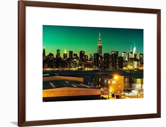 Skyline of the Skyscrapers of Manhattan by Green Night from Brooklyn-Philippe Hugonnard-Framed Art Print