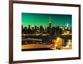 Skyline of the Skyscrapers of Manhattan by Green Night from Brooklyn-Philippe Hugonnard-Framed Art Print