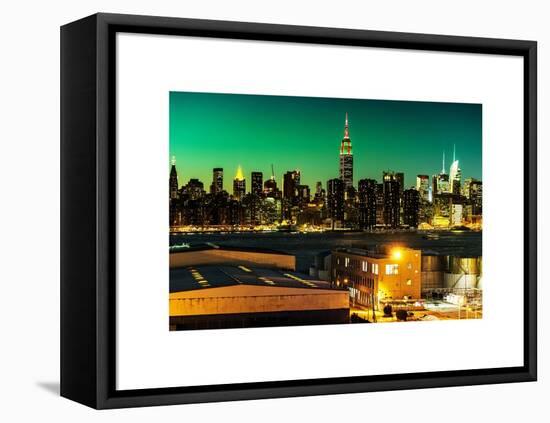 Skyline of the Skyscrapers of Manhattan by Green Night from Brooklyn-Philippe Hugonnard-Framed Stretched Canvas