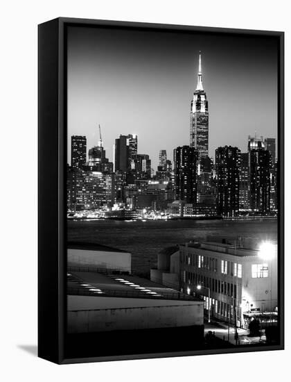 Skyline of the Skyscrapers of Manhattan by Night from Brooklyn-Philippe Hugonnard-Framed Stretched Canvas