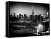 Skyline of the Skyscrapers of Manhattan by Night from Brooklyn-Philippe Hugonnard-Framed Stretched Canvas