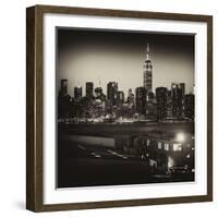 Skyline of the Skyscrapers of Manhattan by Night from Brooklyn-Philippe Hugonnard-Framed Photographic Print